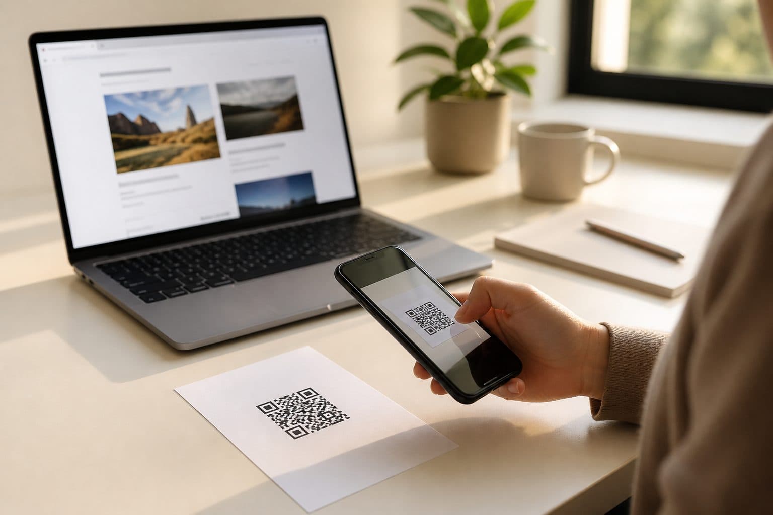 Browser window showing a QR code being created next to a print-ready PNG