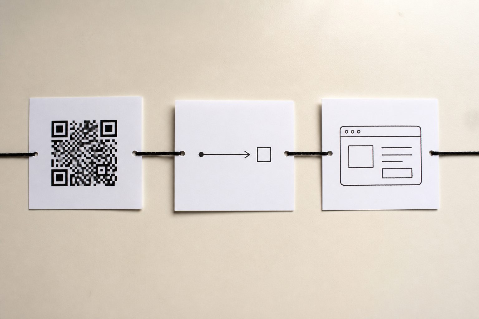 Diagram of a printed QR pointing at a short link that redirects to a destination you can edit